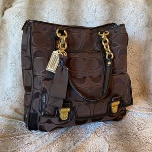 Coach Poppy Lurex Signature Pushlock Tote
